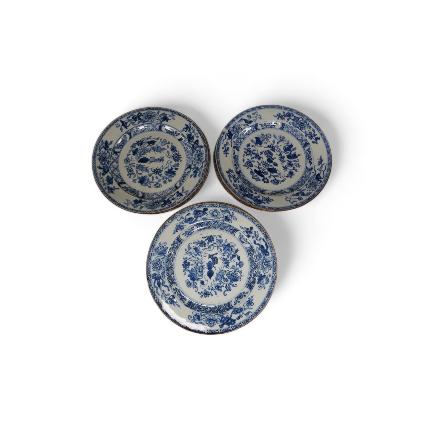 Ten 18th century Chinese export blue and white porcelain plates, each 23cm diameter. Condition - fair, some minor chipping